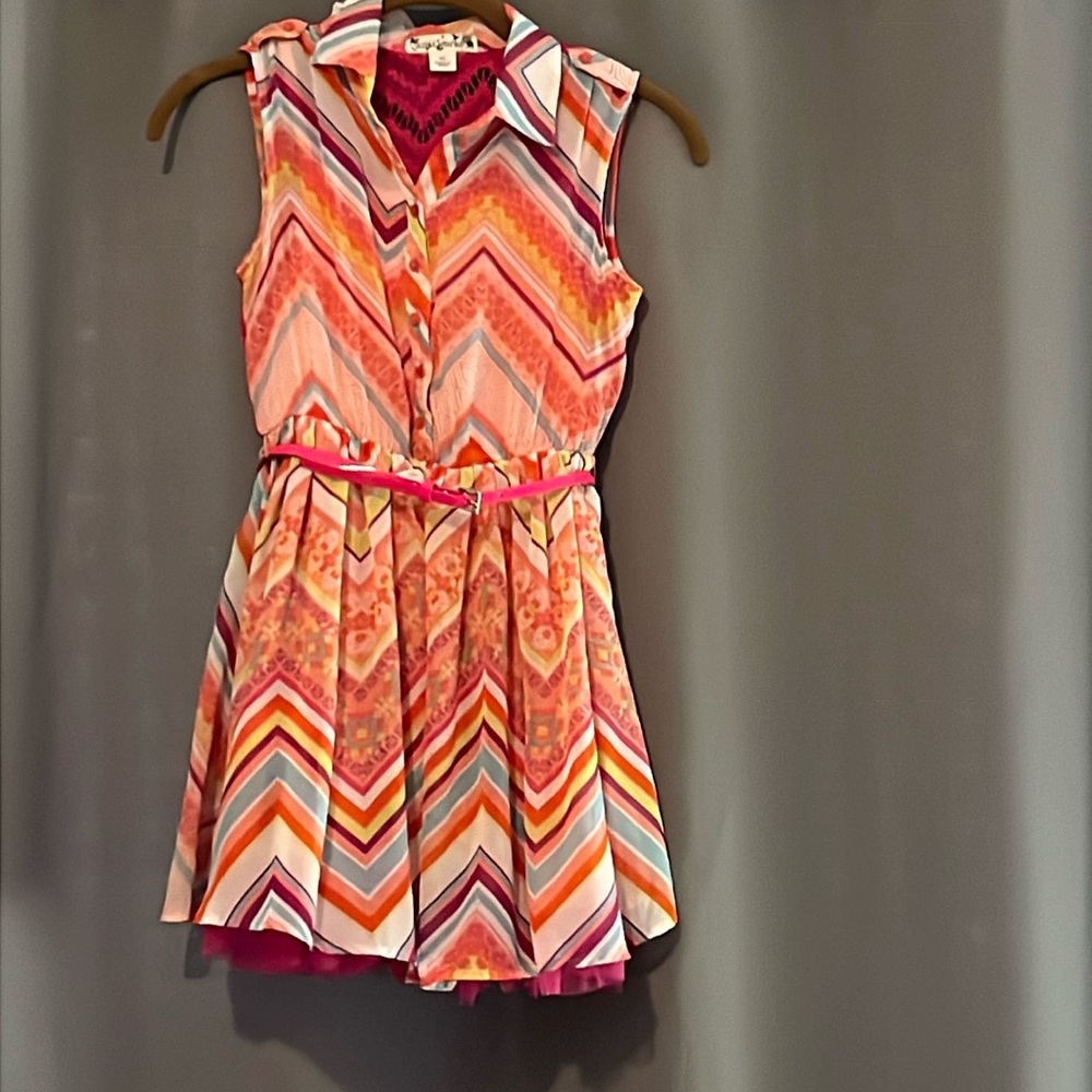 Knitworks multi color dress with pink tulle bottom trim Girl’s Size 10 #10105